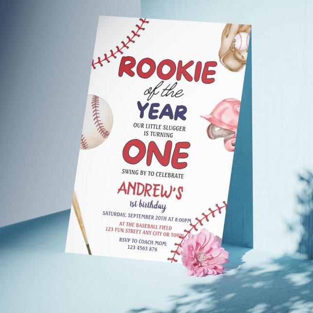 Rookie of the Year Baseball 1st Birthday  Invitation (Rookie of the Year 1st Birthday Baseball Invitation)