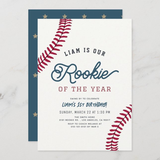 Rookie of the Year Baseball 1st Birthday Invitation (Front/Back)