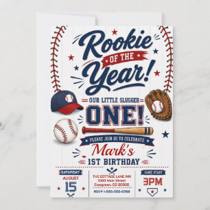 Rookie of the Year Baseball 1st Birthday Invitation