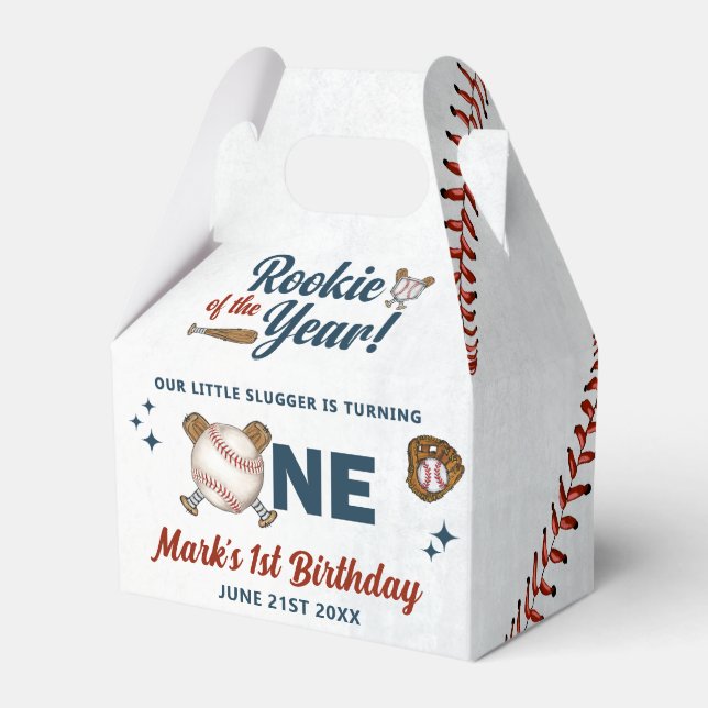 Rookie of the Year Baseball 1st Birthday Party Favour Box (Front Side)