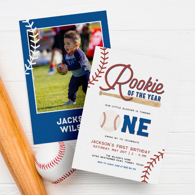 Rookie of the Year Baseball 1st Birthday Party Inv Invitation (Creator Uploaded)