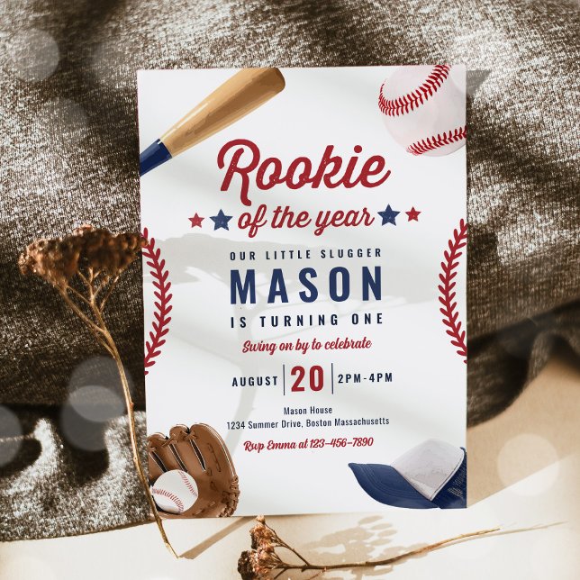 Rookie Of The Year Baseball 1st Birthday Party Invitation (Creator Uploaded)