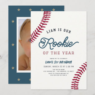 Rookie of the Year Baseball 1st Birthday Photo Invitation