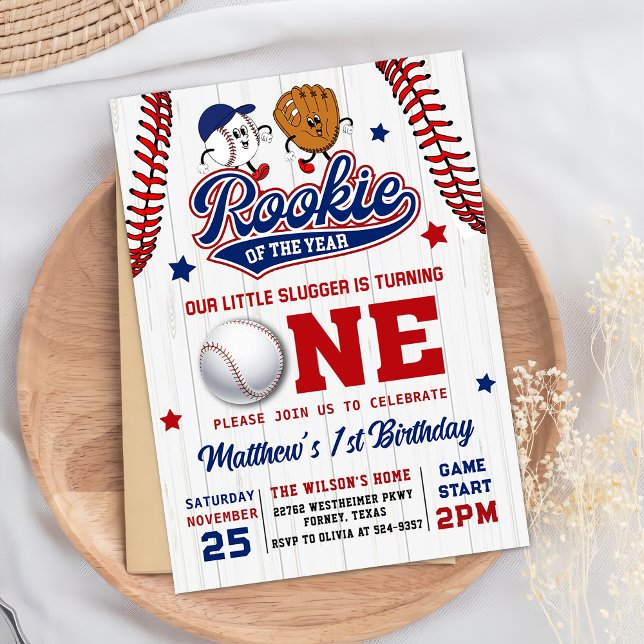 Rookie of the Year Baseball 1st Birthday Photo Invitation (Creator Uploaded)