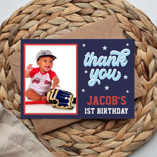 Rookie of the Year Baseball 1st Birthday Photo Thank You Card