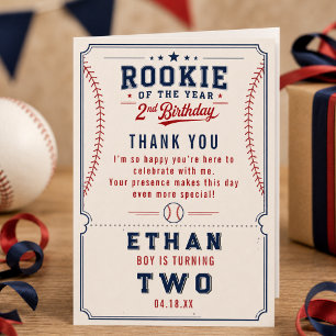 Rookie of the Year Baseball 2nd Birthday Kids Thank You Card