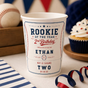 Rookie of the Year Baseball 2nd Birthday Party Paper Cups