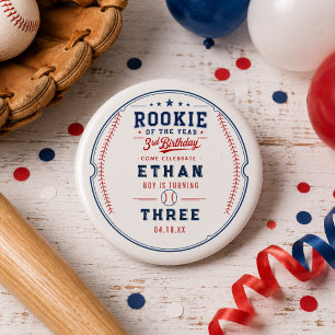 Rookie of the Year Baseball 3rd Birthday Party 3 Cm Round Badge