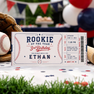 Rookie of the Year Baseball 3rd Birthday ticket Invitation