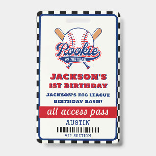 Rookie Of The Year Baseball Birthday Party ID Badge