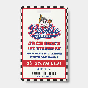 Rookie Of The Year Baseball Birthday Party ID Badge