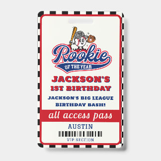 Rookie Of The Year Baseball Birthday Party ID Badge