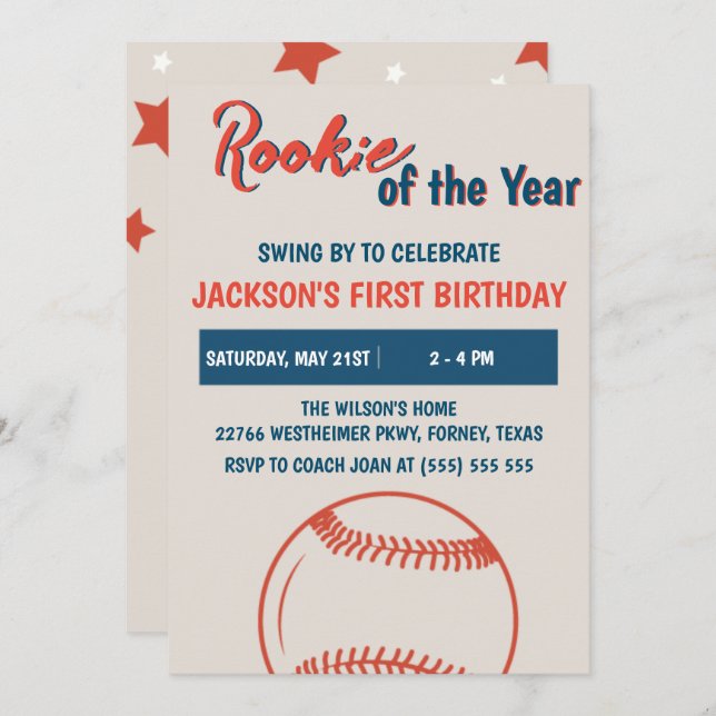 Rookie of the Year Baseball Birthday Party Invitation (Front/Back)