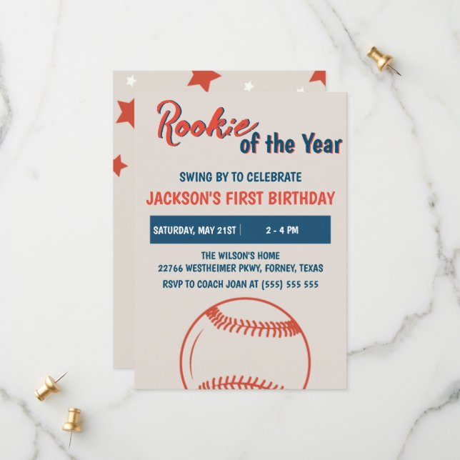 Rookie of the Year Baseball Birthday Party Save The Date (Front/Back In Situ)