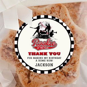 Rookie Of The Year Baseball Custom Birthday Party Classic Round Sticker