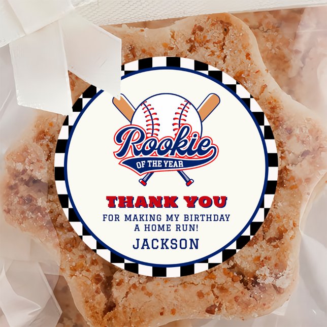 Rookie Of The Year Baseball Custom Birthday Party Classic Round Sticker (Creator Uploaded)