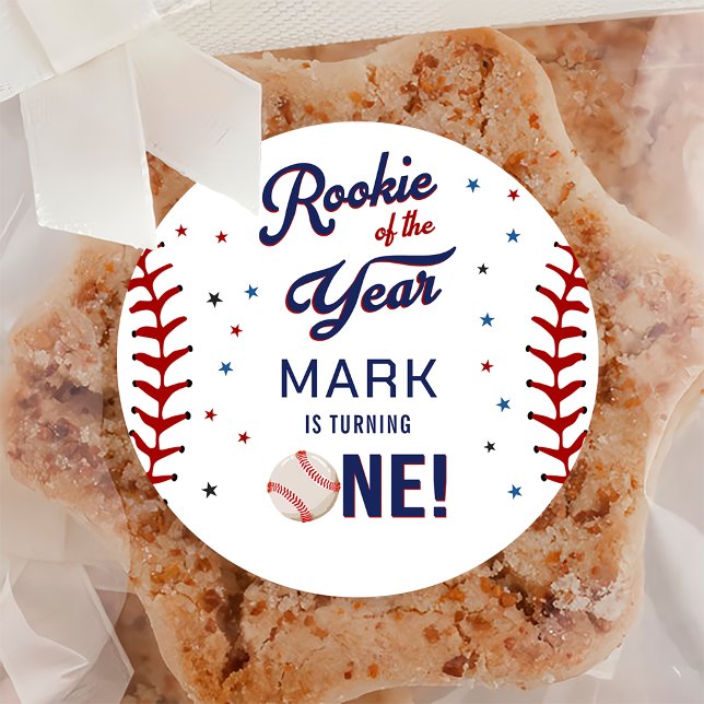 Rookie of the Year Baseball First Birthday Classic Round Sticker (Creator Uploaded)