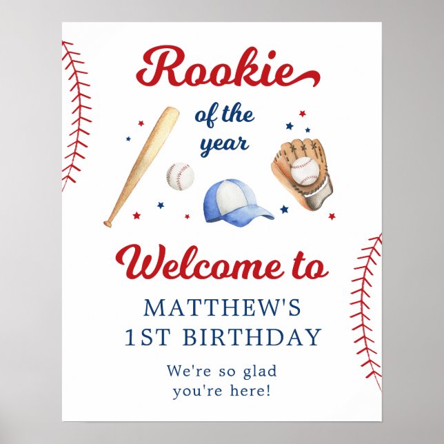Rookie of the Year Baseball First Birthday Welcome Poster (Front)