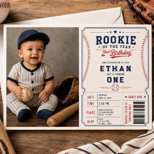 Rookie of the Year Baseball  photo 2nd Birthday  Invitation