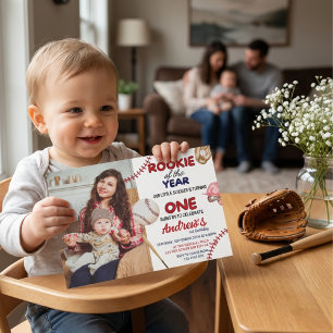 Rookie Of The Year Baseball Themed 1st Birthday Invitation