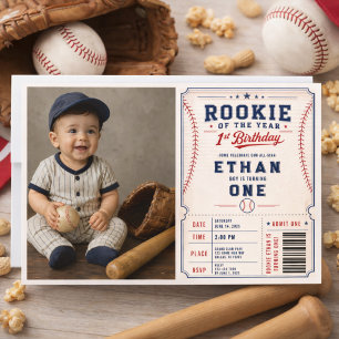 Rookie of the Year Baseball Ticket 1st Birthday Invitation