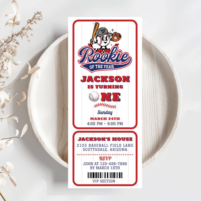 Rookie Of The Year Baseball Ticket 1st Birthday Invitation (Creator Uploaded)