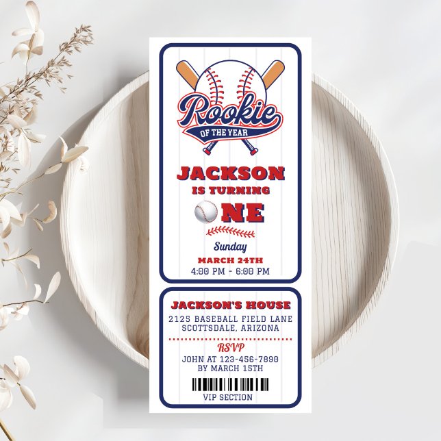 Rookie Of The Year Baseball Ticket 1st Birthday Invitation (Creator Uploaded)