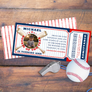 Rookie of the Year Baseball Ticket Birthday  Invitation