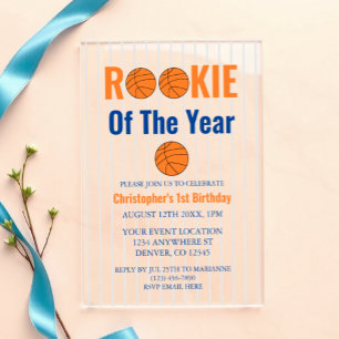 Rookie Of The Year Basketball 1st Birthday Acrylic Invitations