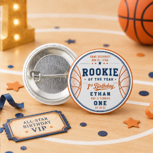 Rookie of the Year Basketball Ticket 1st Birthday 3 Cm Round Badge