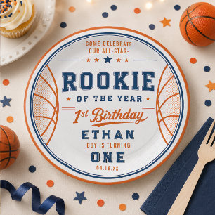Rookie of the Year Basketball Ticket 1st Birthday Paper Plate