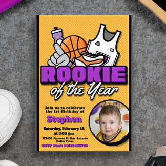 Rookie of the Year - Basketball with Photo Invitation