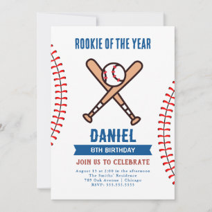 Rookie of the Year Birthday Baseball Party Invitation