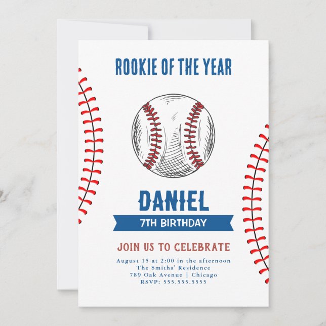 Rookie of the Year Birthday Baseball Party Invitation (Front)