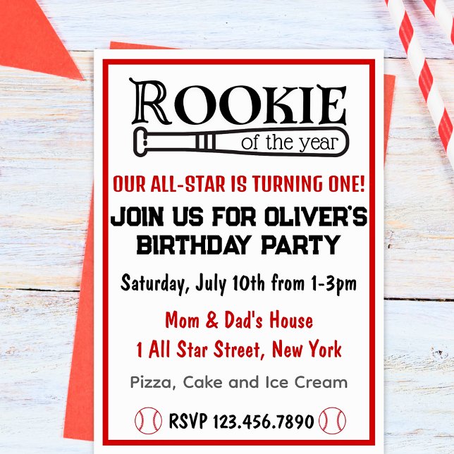 Rookie of the Year Birthday Turning One Boy's 1st Invitation (Creator Uploaded)