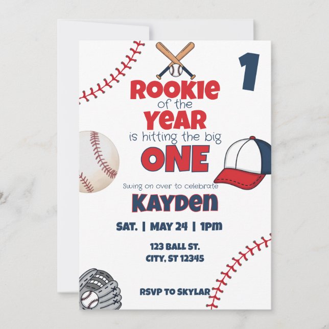 Rookie of the Year first birthday baseball party Invitation (Front)