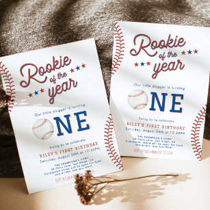 Rookie of the Year First Birthday Baseball Party Invitation