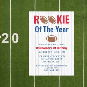 Rookie Of The Year Football 1st Birthday Invitation