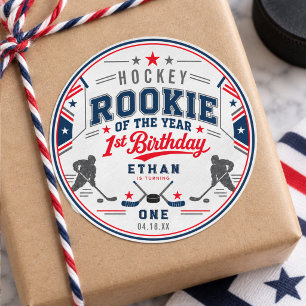 Rookie of the Year Hockey Ticket 1st Birthday Classic Round Sticker