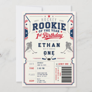 Rookie of the Year Hockey Ticket 1st Birthday Invitation