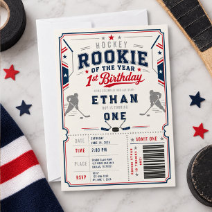 Rookie of the Year Hockey Ticket 1st Birthday Invitation