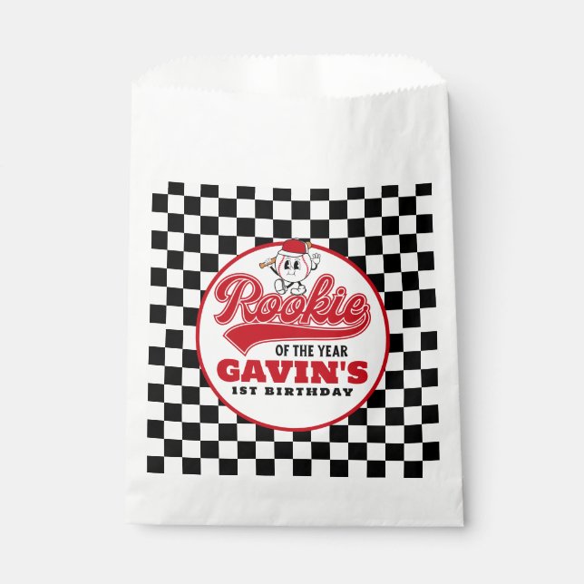 Rookie Of The Year Personalised Baseball Birthday  Favour Bag (Front)