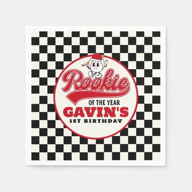 Rookie Of The Year Personalised Baseball Birthday  Napkin (Front)
