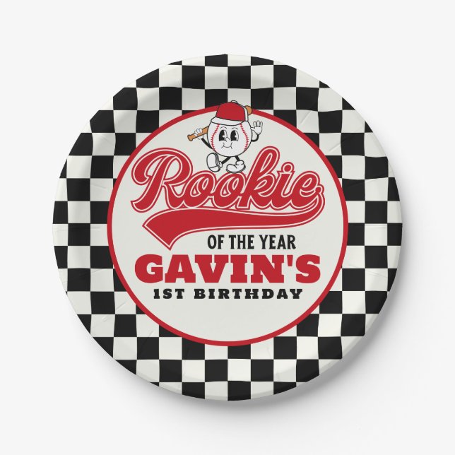 Rookie Of The Year Personalised Baseball Birthday  Paper Plate (Front)