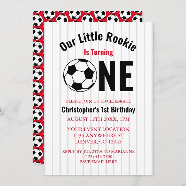 Rookie Soccer 1st Birthday Invitation (Front/Back)