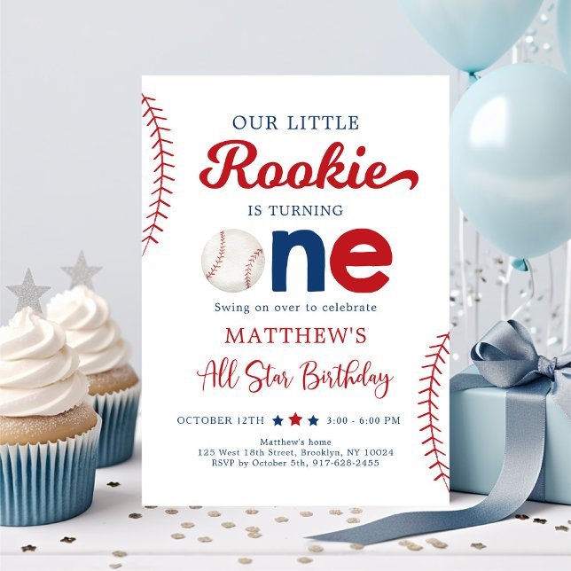 Rookie turning One Baseball First Birthday Invitation (Creator Uploaded)