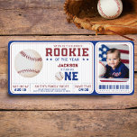 Rookie Year 1st Birthday Baseball Ticket PHOTO Invitation<br><div class="desc">Introducing our "Rookie of the Year" 1st Birthday Invitation, designed to look like a ticket for a baseball game! This one-of-a-kind invitation will make your little one feel like a star player on their special day. Featuring a beautiful and unique design with a colour scheme of blue, red, and white,...</div>