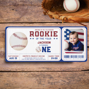 Rookie Year 1st Birthday Baseball Ticket PHOTO Invitation