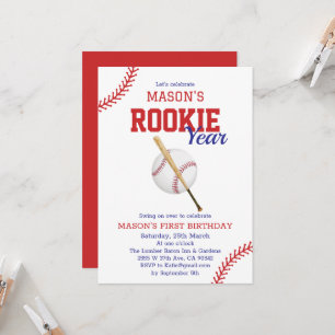 Rookie Year Baseball 1st Birthday Invitation