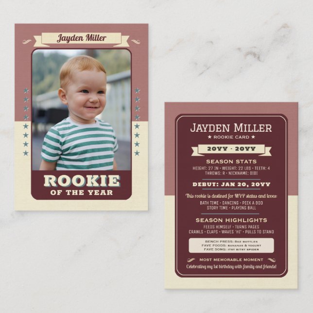Rookie Year Basketball 1st Birthday Trading Card (Front/Back)